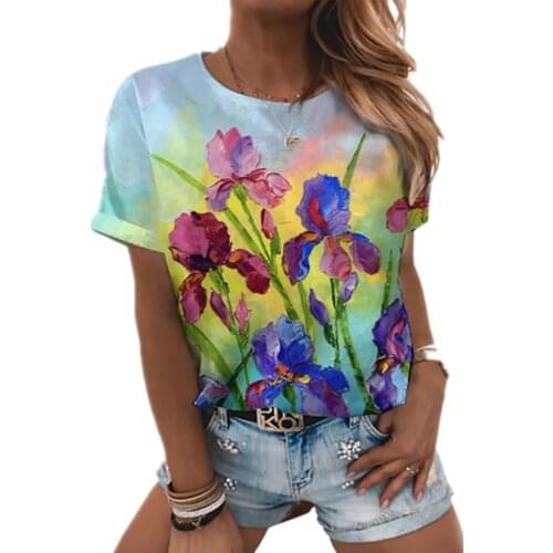 Summer womens 3D T-shirt, abstract painting print, trendy streetwear, casual short-sleeved loose T-shirt, ladies plus size pull