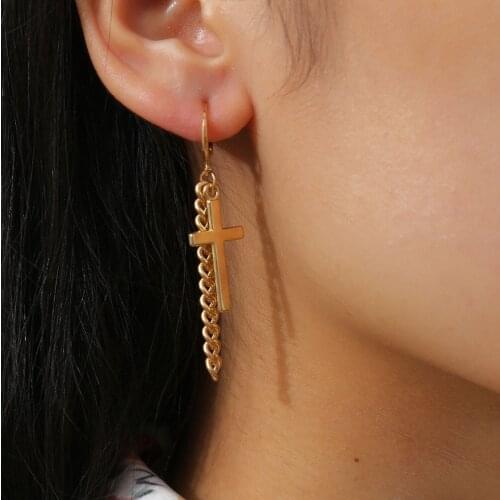 New Ins Hip Hop Punk Retro Cross Earrings Personality Cross Tassel Chain Dangle Earring For Women Girls Fashion Jewelry Gift