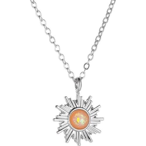 Fashion Opal Sunflower Pendant Necklace for Women Girls High Quality Round Charms Choker Jewelry Birthday