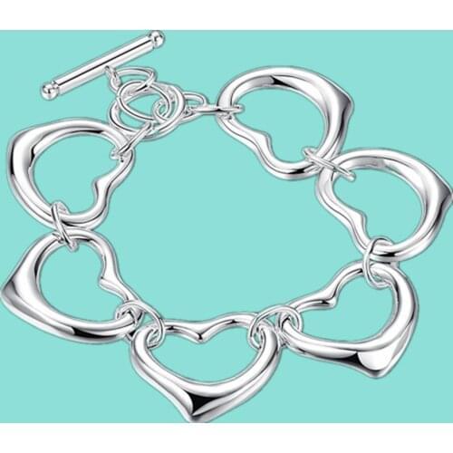 Fashion Valentines Day Gift 925 Silver Brand Bracelets Heart Hollow Bracelet For Women Jewelry Wholesale New