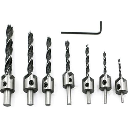 7pcs Countersink Drill Bits Set Screw Woodworking Chamfer Tool carpenter reamer core drill 3-10mm