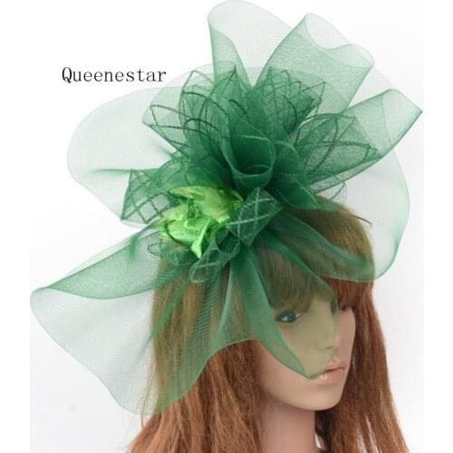 2019 New Bride Large Wedding Hat Cocktail Fancy Party Mesh Hair Accessories Green Flower Net Fascinator Headwear Millinery Hat