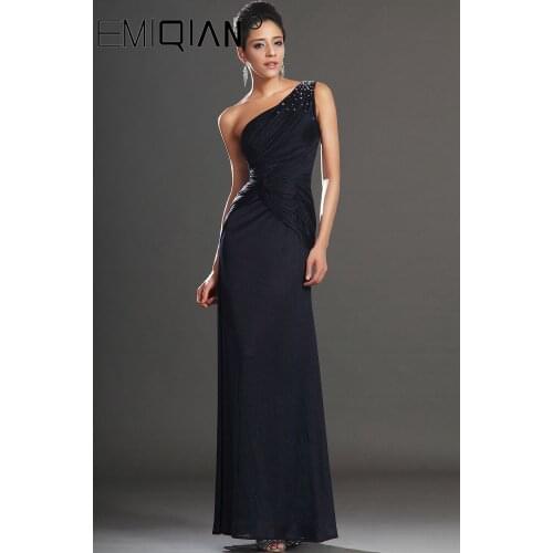 New Fabulous One Shoulder Evening Dress,Navy Blue Chiffon Evening Party Gown,Robe De Soiree Beaded
