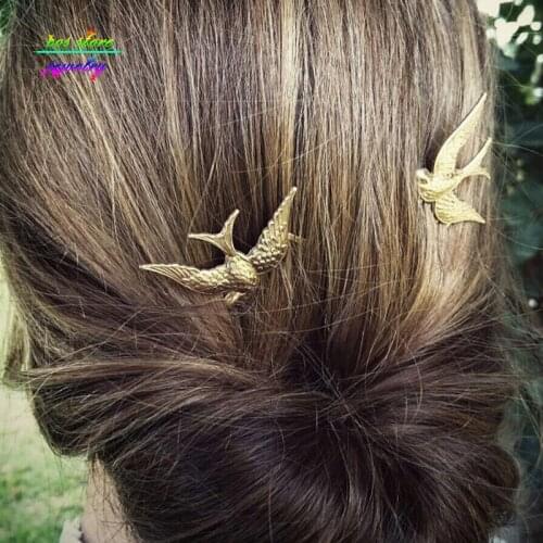 New Charms Vintage Rustic Gold Swallow Bobby Pins Wedding Hair Accessories Bijoux Bridesmaids Bridal Gifts Hair Jewelry