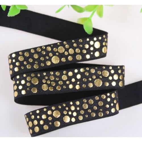 New design 5/8" fold over elastic gold foil random dots printed foe elastic 030 black 100yards/lot free shipping