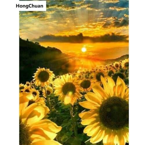 New Sunflower Scenery Canvas Art Square Round Diamond Painting Cross Stitch Mosaic Home Decoration Mural New Year Gift