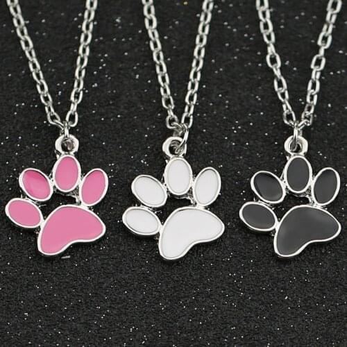 Footprint Necklace Dog Cat Kitty Kitten Claw Paw Print Enamel Silver Color Pendant Cute Fashion Simple Jewelry Women Wholesale