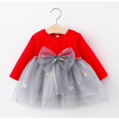 Baby Girls Dress 2021 Spring Baby Princess Party Mesh Dresses for Girls Bow Sequin Dress Long Sleeve Childrens Dresses Vestidos