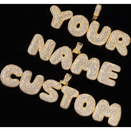 Custom Name English Letters/Word Pendant Necklace Iced Out Cubic Zircon Bubble Letters Necklace Jewelry for Men&Womens Gift