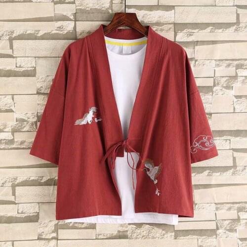 Plus Size Chinese Style Hanfu Shirt Men Japanese Streetwear Kimono Shirts Half Sleeve Summer Linen Clothing Men