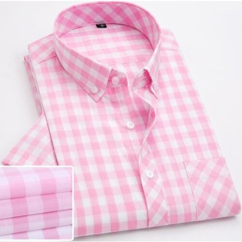 Men' Fashion Color Plaid Shirt Summer Short Sleeve Slim Fit Casual Checkered Design Leisure Shirt for Teenage Boys Young Man
