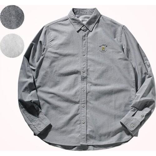 2021 Spring New Oxford Sticker Shirt Mens Fashion Long Sleeve Retro Business Casual Versatile Slim Solid Simple Shirt Blouses
