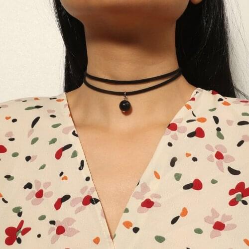 Handmade Boutique Velvet Black Beads Pendant Choker Necklace for Women Girls Fashion Collar Statement Necklace Jewelry