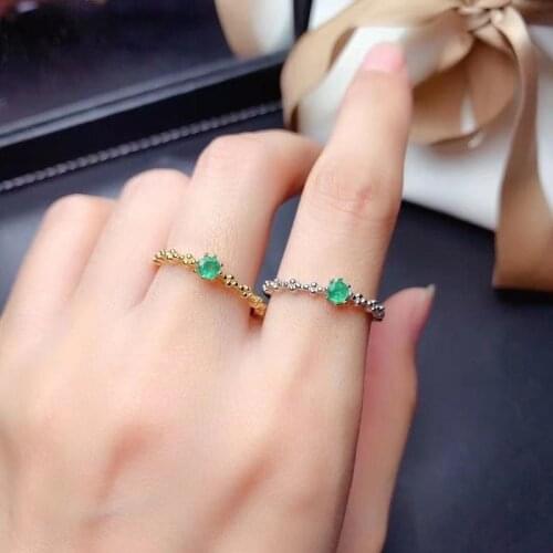 S925 Silver Layer Natural Emerald Adjustable Rings GIRLS Gift Party WOMENS Jewelry Ring 2021