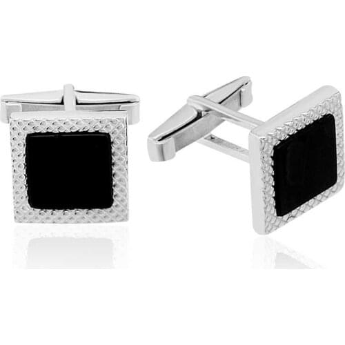 Silverlina Silver Onyx Stone Square Cufflinks