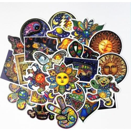 TD ZW 25Pcs Colorful Sun Moon Wishing World Peace Stickers Decal For Snowboard Luggage Car Fridge Car- Styling Laptop Stickers