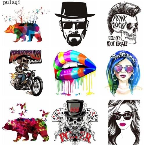 Pulaqi Cool Girl Iron on Transfers for Clothes Iron-on Heat Thermal Transfer Stickers Punk Biker Patches Washable Badge Applique