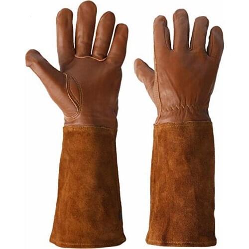 Lengthened Leather Gloves Garden Labor Protection Gloves Anti-Cut and Anti-Stab Welding Tool Gloves