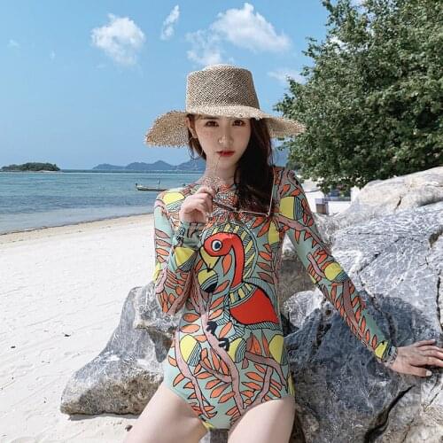 Kitesurfing Bodysuit Womens Swimwear Bikini Women Swimsuit 2019 Swimming Suit For Girls Vintage Print Back Sexy Long Rashguard