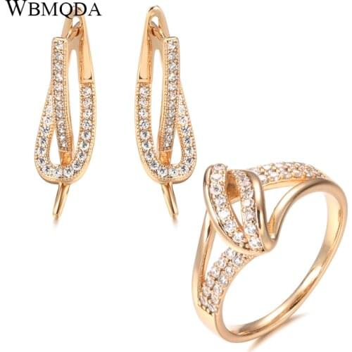 Wbmqda Hot Natural Zircon Earrings Ring Jewelry Set Fashion 585 Rose Gold Bride Wedding Rings for Women Vintage Jewelry 2021 New