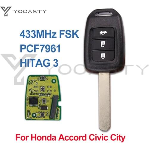 YOCASTY 3 Buttons Remote Car Key Fob 433MHz PCF7961X ID47 G Chip For Honda G Marked On The Key Blade 2013 2014 2015 2016