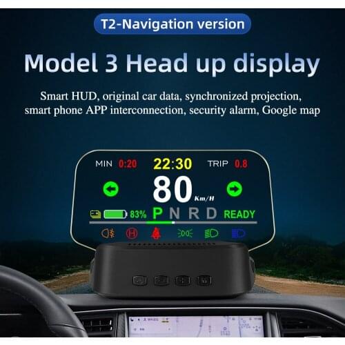 T2 HUD Head Up Display Mirror navigation Diagnostic tools Indicator light Clock Vehicle speed Fog light 2021 for Tesla model 3/Y