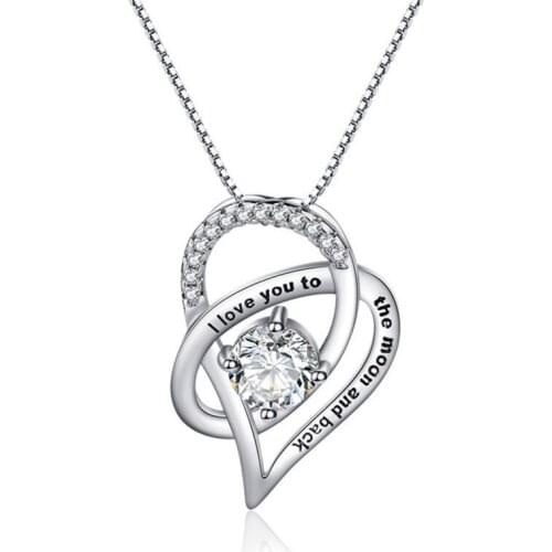 Woman Exquisite Fashion Jewelry Silver Color Crystal Zircon Necklace Heart Pendant Necklace Crystal Jewelry Chain For Girls Gift