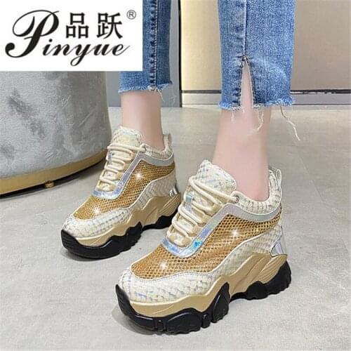 Summer Breathable Chunky Sneakers for Women 2021 Spring Gold Silver Mesh Woman Platform Vulcanize Shoes Thick Bottom Sandals 5cm