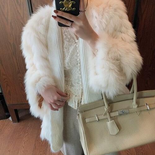2020 Women Fluffy Real fox fur long sleeve coat Winter Female thickening warm jacket