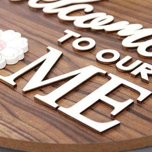 1 Set Door Sign Welcome to Our Home Pattern Interchangeable Wood Artificial Plants Magnetic Hanging Board for Home