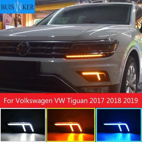1Pair Car light for Volkswagen VW Tiguan 2017 2018 2019 DRL Daytime Running Light with Yellow Turn signal fog lamp