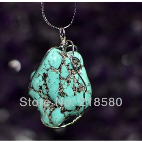 H-SP01 10pcs Silver Wire Wrapped Raw Howlite Stone Pendant approx 25mmx35mm-30mmx40mm