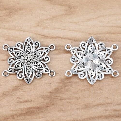 10 Pieces Filigree Flower Connector Charms Pendants for Necklace Bracelet Jewellery Making 30x30mm