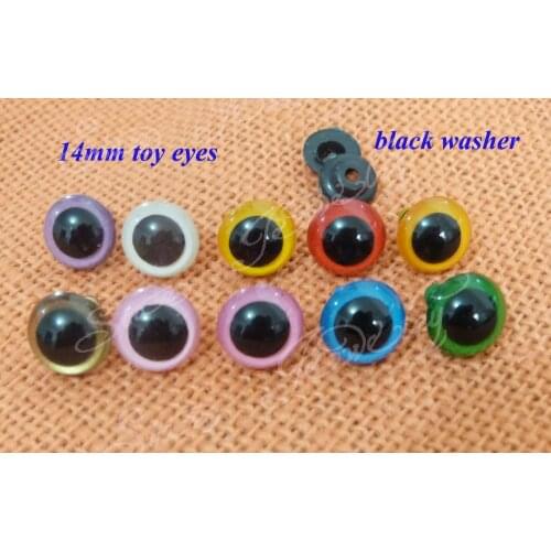 100pcs/lot---red/blue/white/pink/orange----14mm plastic safety toy eyes & black color washer---color option