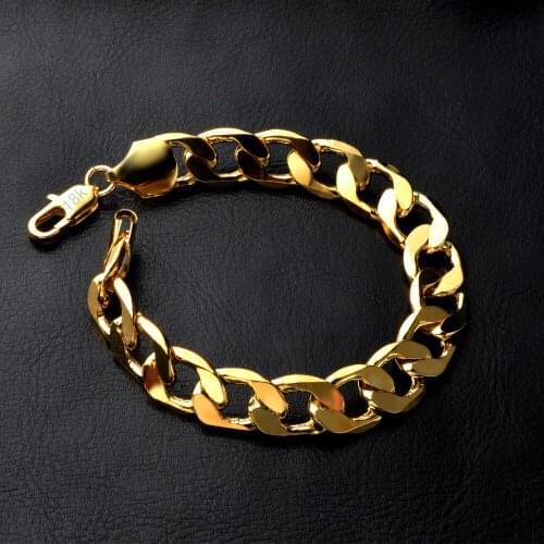 12mm Fashion Bracelet Personality Charm Retro Cuban Gold Chain Unisex 21cm Bracelets