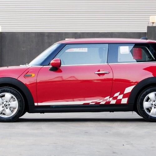 2 pieces of Car Styling Racing Lattice Door Side Stripes Skirt Body Decal Stickers for BMW MINI Cooper F56 2014-2015 Accessories