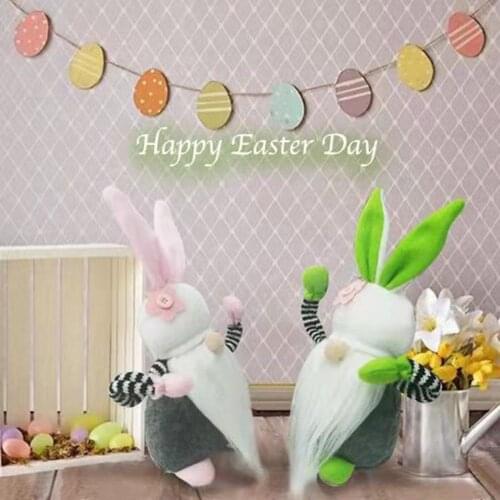 2 Pieces Easter Decorations, Handmade Gnome Faceless Plush Doll with a White Beard and Long Ears, Has a Wire in the Ears