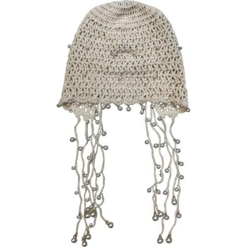 2021 Hot Handmade hook flower princess hat hollow retro tassel pearl sunscreen knitted hat palace hat