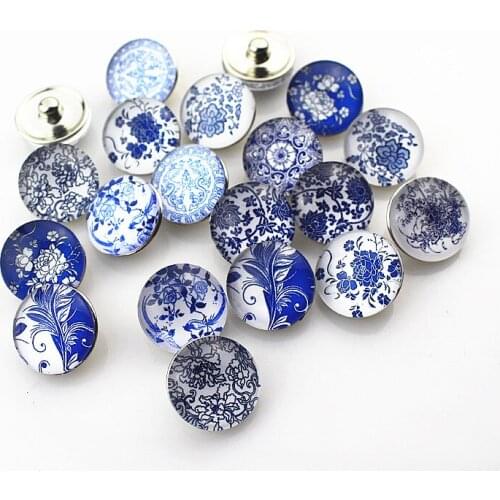 50pcs/lot blue and white porcelain animal Snap Button Print Glass Snap Charms Fit 18mm DIY Ginger Snap Bracelet Jewelry
