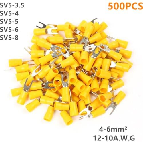 500PCS SV5.5-4 SV5-5 SV5-6 SV5 Black Insulated Spade Fork Wire Connector Electrical Wiring Crimp Terminal wire Cable Connector