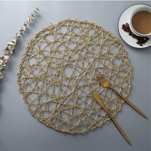 6/4 pieces of hemp woven placemat hollow mat non-slip table mat coaster home table decoration golden placemat