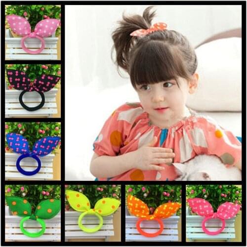 Aikelina 10 pcs Mix Colour Super Cute Rabbit Ears Hair Holders Hair Accessories Child Girl Women Print Point Rubber Bands