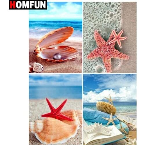 HOMFUN 5D DIY Diamond Painting "Beach shell scenery" Full Drill Resin Diamond Embroidery Cross Stitch Home Decor
