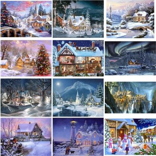 5D DIY Diamond Painting Winter Snow House Diamond Embroidery Landscape Cross Stitch Full Round Drill Rhinestone Decor Home Gift
