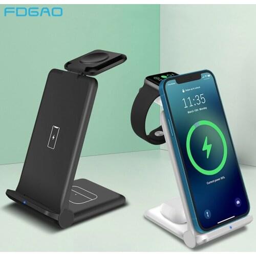 15W Dock Station 3 in 1 Qi Wireless Charger Stand For iPhone 12 11 XR XS X 8 Airpods Pro Apple Watch 6 Samsung S21 S20 S10 Buds