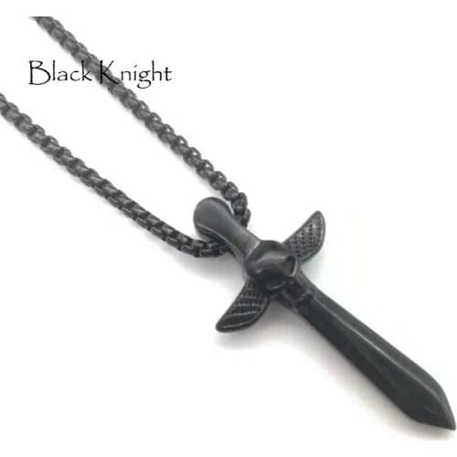 Black Knight Stainless steel Wings Skull Sword pendant necklace Gold color skull sword cross necklace fashion jewelry BLKN0756