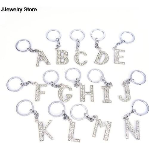 Crystal Alphabet A-Z Silver Rhinestone Letter A B C D E F H J K L M N O P Q Pendant Keyrings KeyChains Keyfob Gifts