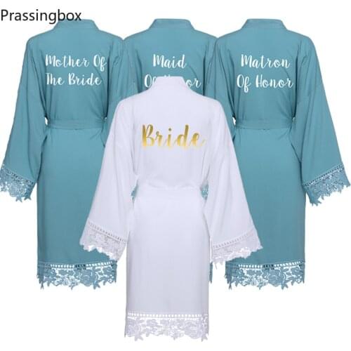 Rayon Lace Robe Bride print custom Robe Bridesmaid Robes Women Wedding Bridal Robe Bathrobe Sleepwear dusty green robe