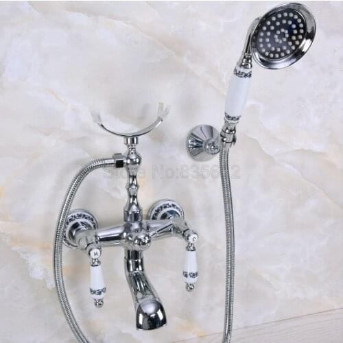 Chrome Polished Bathroom Tub Faucet W/Hand Shower Sprayer Clawfoot Mixer Tap Wall Mounted tna242