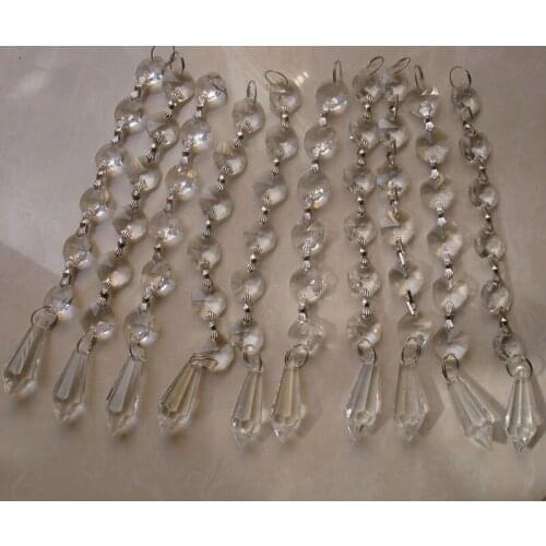 15sets/Lot 14mm Crystal Octagon Bead 6pcs And 38mm Crystal U Drop Pendant Glass Chandelier Hanging Strands